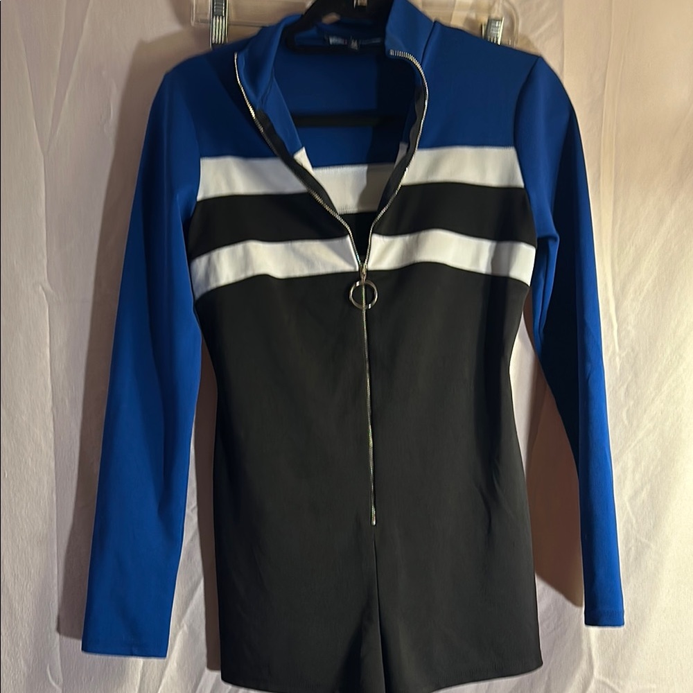 Blue, Black & White Women's Jumpsuit. Size Medium